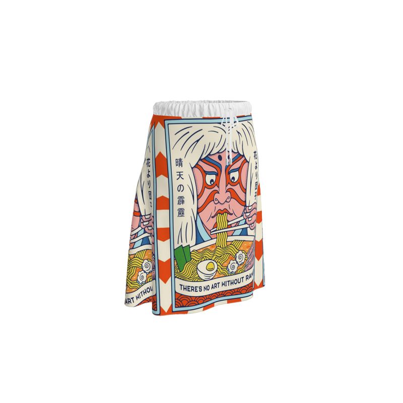 Harajuku Ramen Crepe Midi Skirt — Silk-Lined, Light & Playful