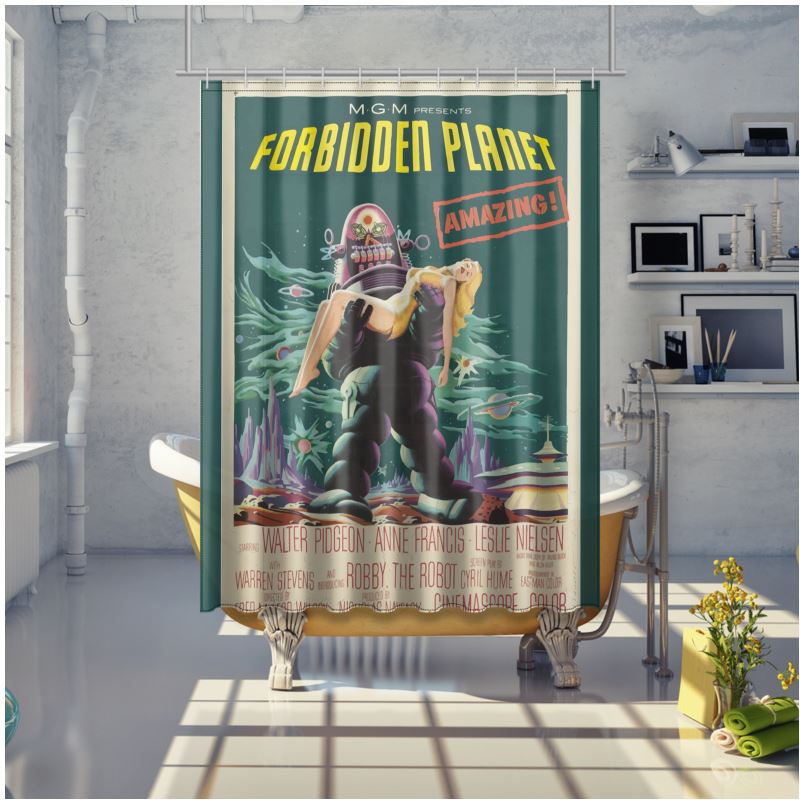 Vintage Sci-Fi-Duschvorhang „Forbidden Planet“