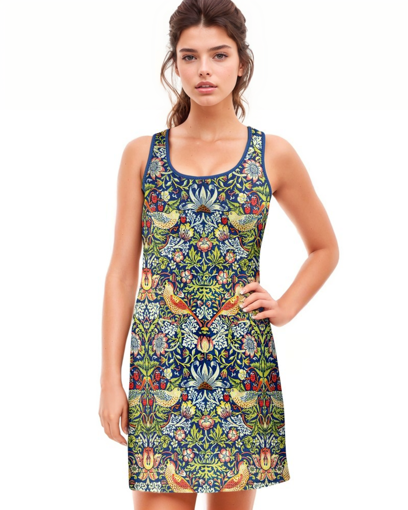 Art Nouveau A-line mini dress, William Morris "Strawberry Thieves", Plus Size Dress