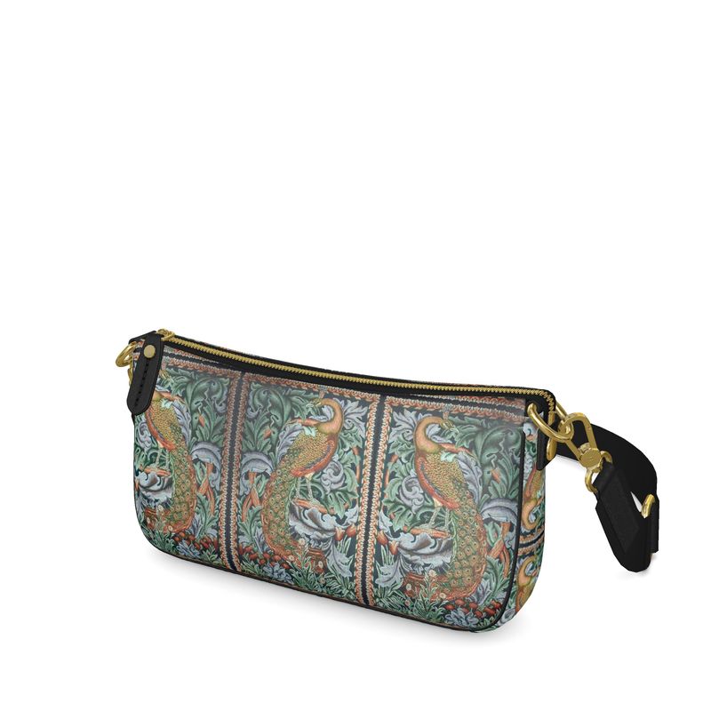 Sling bag, Art Nouveau Nappa Leather Handbag, William Morris Print leather zip top handbag, Art Nouveau Bag