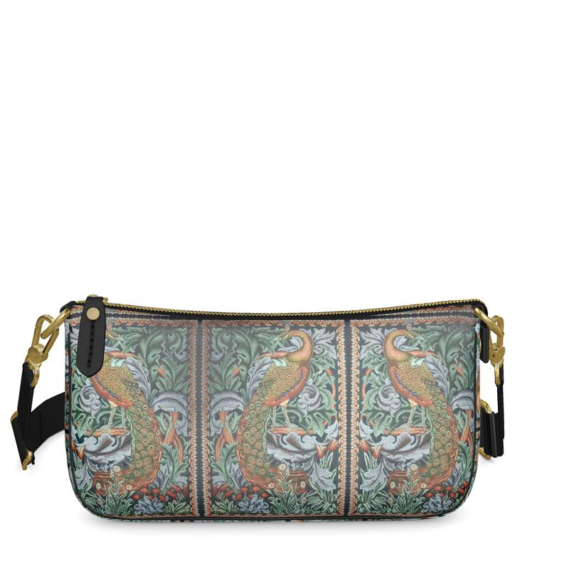 Sling bag, Art Nouveau Nappa Leather Handbag, William Morris Print leather zip top handbag, Art Nouveau Bag