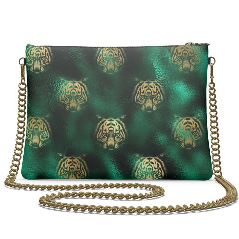 Sac à bandoulière en cuir nappa Emerald Tiger avec chaîne, sac à main de luxe Art Déco
