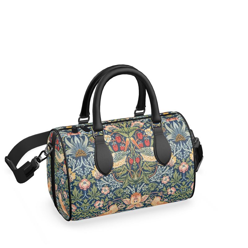 Retro Mini Leather Duffle Bag in Art Nouveau William Morris Print