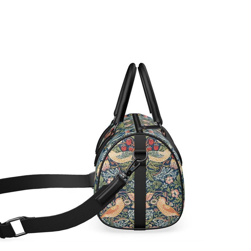 Retro Mini Leather Duffle Bag in Art Nouveau William Morris Print