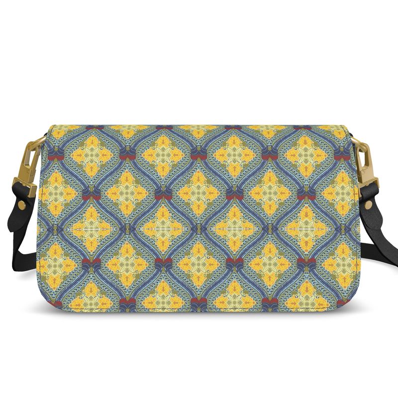 Lemon and Blue Art Deco Fold Over Bag in Nappa leather