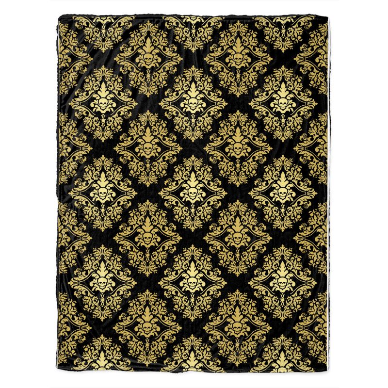 Sherpa-Überwurf, goldener Damast-Totenkopf