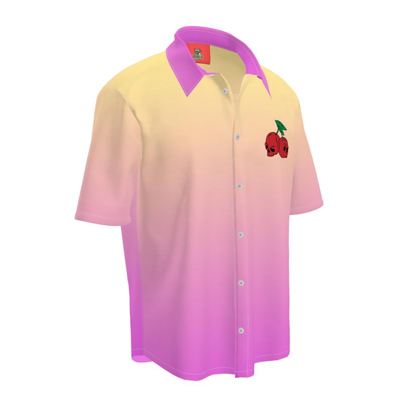 Short Sleeve Shirt, Cherry Skulls Retro Bowling Shirt