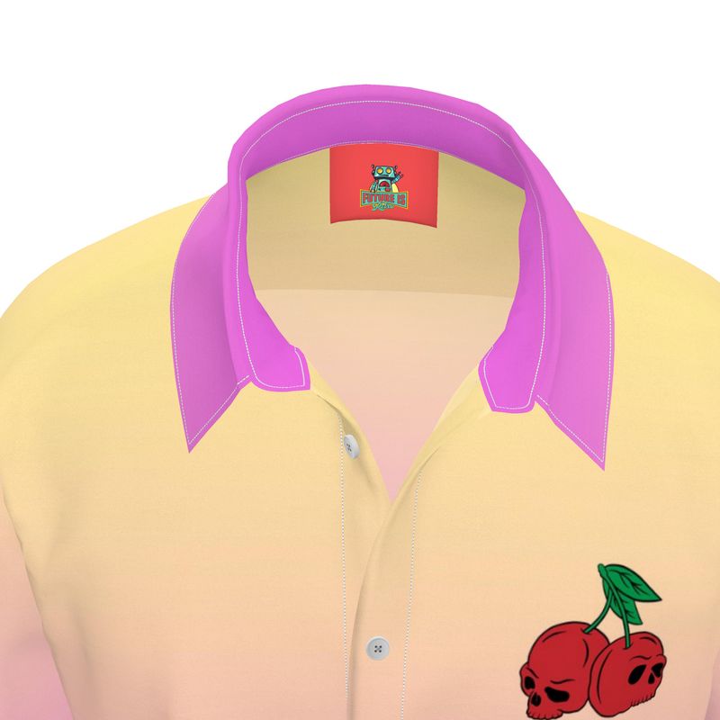 Short Sleeve Shirt, Cherry Skulls Retro Bowling Shirt