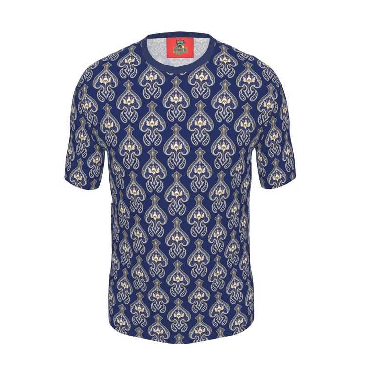 Luxury Tee Shirt blue art deco, Pima Cotton,