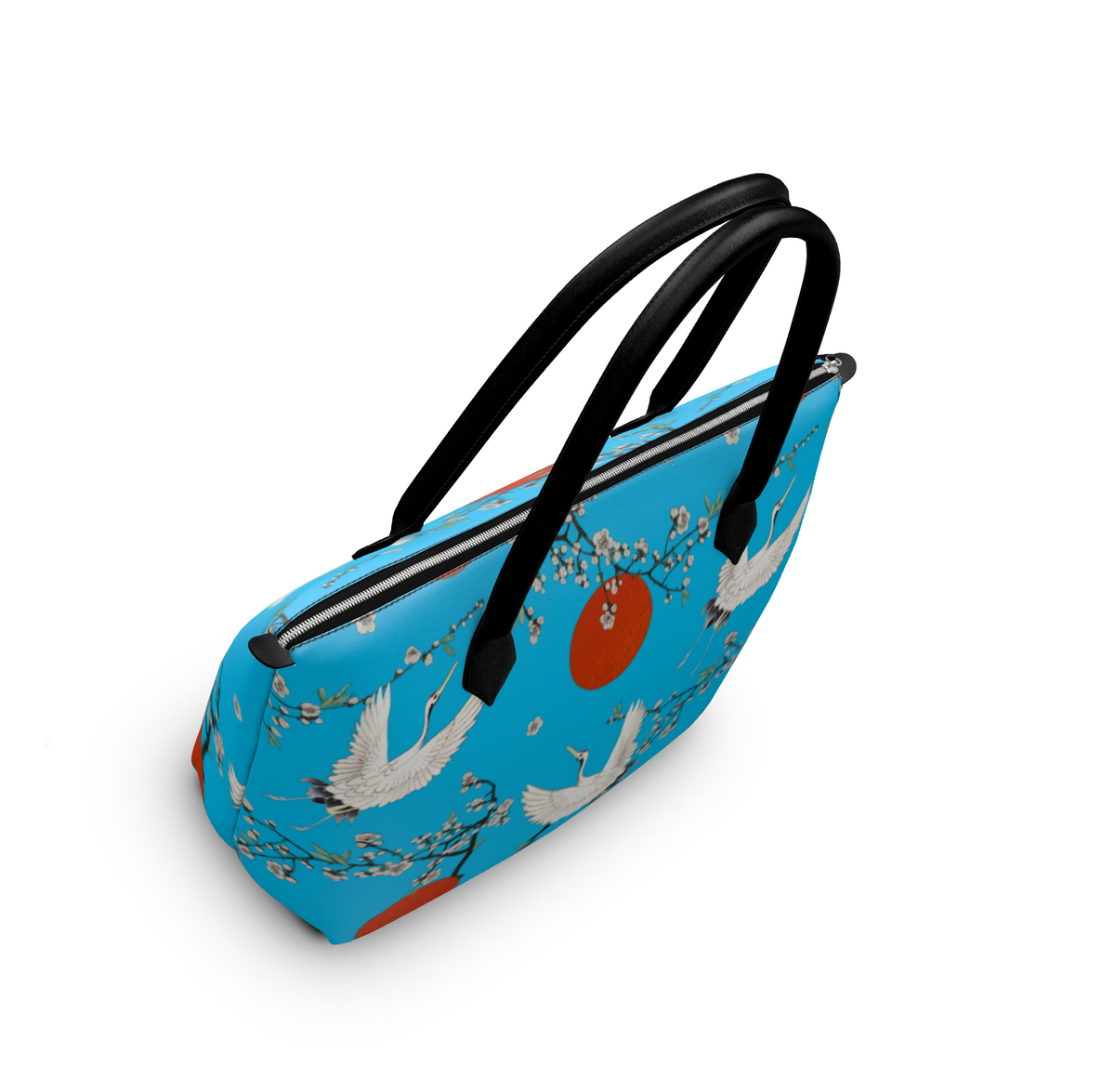 Sac à main zippé imprimé fleur de cerisier japonais et grue