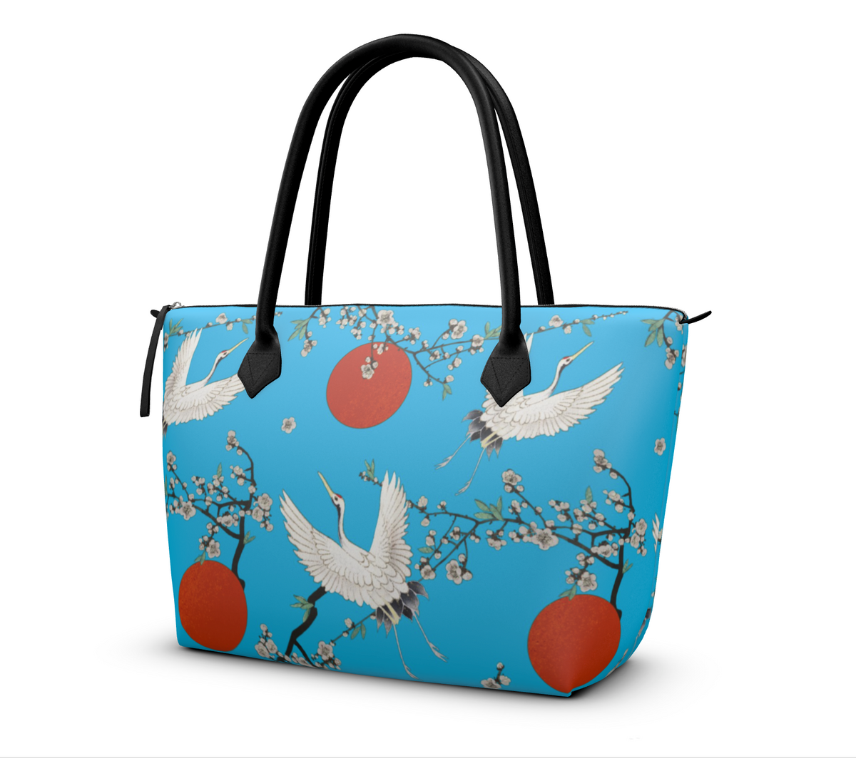Sac à main zippé imprimé fleur de cerisier japonais et grue