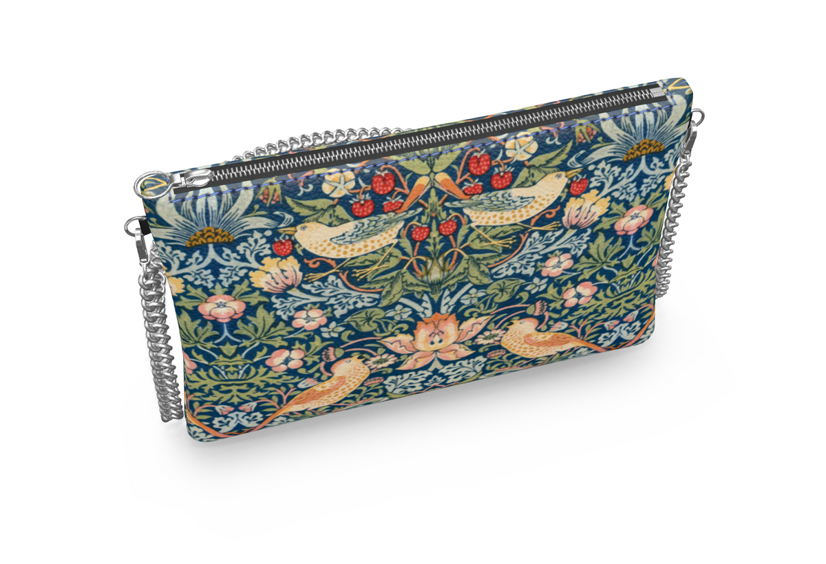 William Morris "The Strawberry Thief" imprimé sac à bandoulière Art Nouveau, sac en cuir Nappa, sac en cuir végétalien