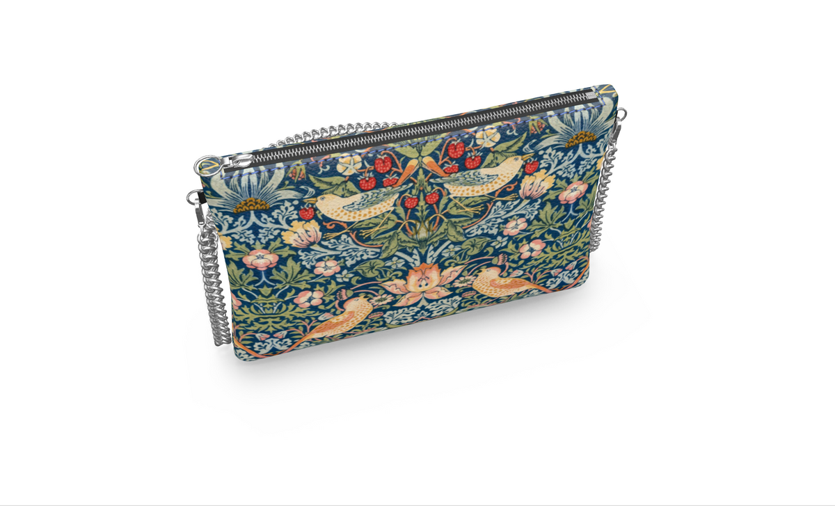 William Morris "The Strawberry Thief" imprimé sac à bandoulière Art Nouveau, sac en cuir Nappa, sac en cuir végétalien