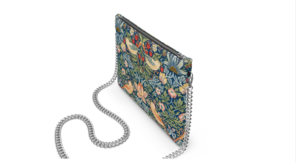 William Morris "The Strawberry Thief" imprimé sac à bandoulière Art Nouveau, sac en cuir Nappa, sac en cuir végétalien