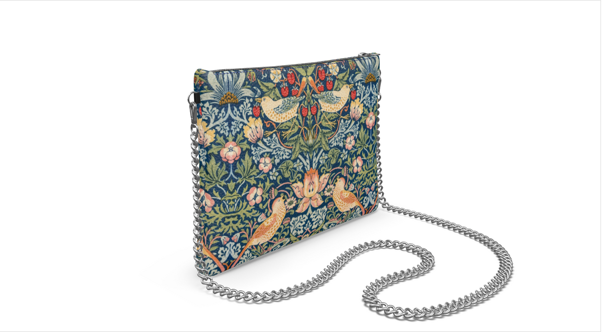William Morris "The Strawberry Thief" imprimé sac à bandoulière Art Nouveau, sac en cuir Nappa, sac en cuir végétalien
