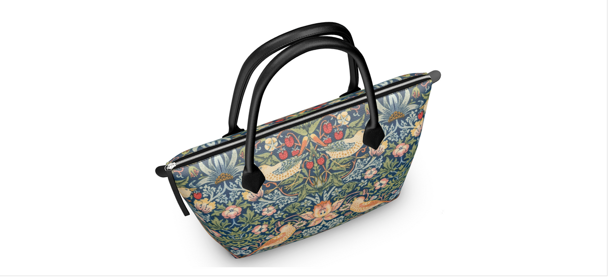 Art Nouveau Zip Top Handbag, William Morris "The Strawberry Thief"