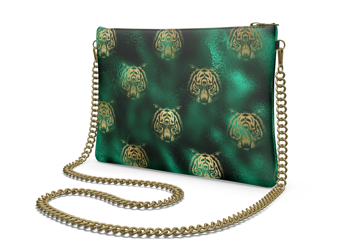 Sac à bandoulière en cuir nappa Emerald Tiger avec chaîne, sac à main de luxe Art Déco