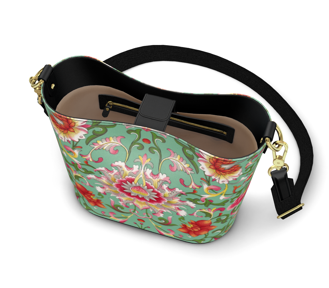 Large Leather Bucket Tote Art Nouveau