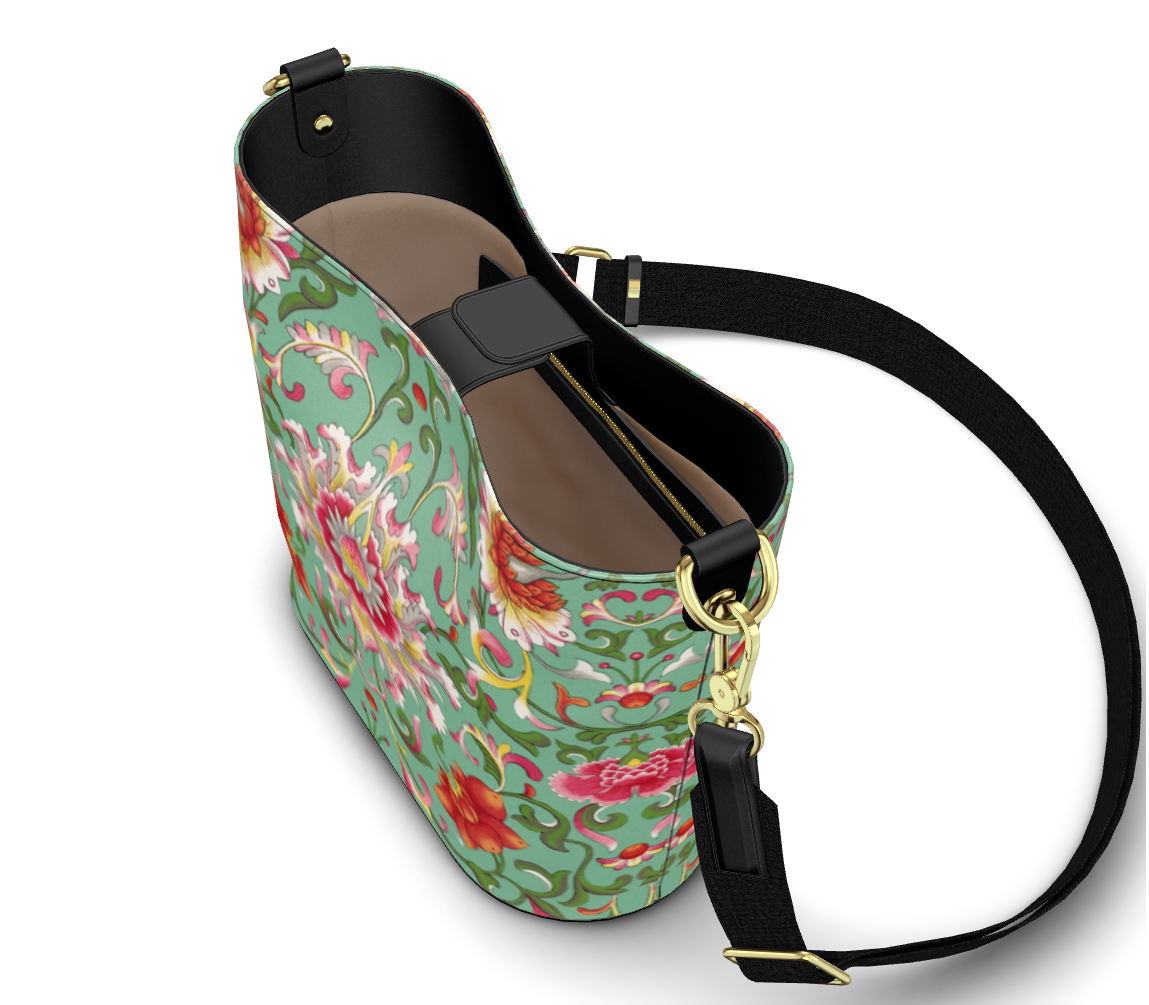 Large Leather Bucket Tote Art Nouveau