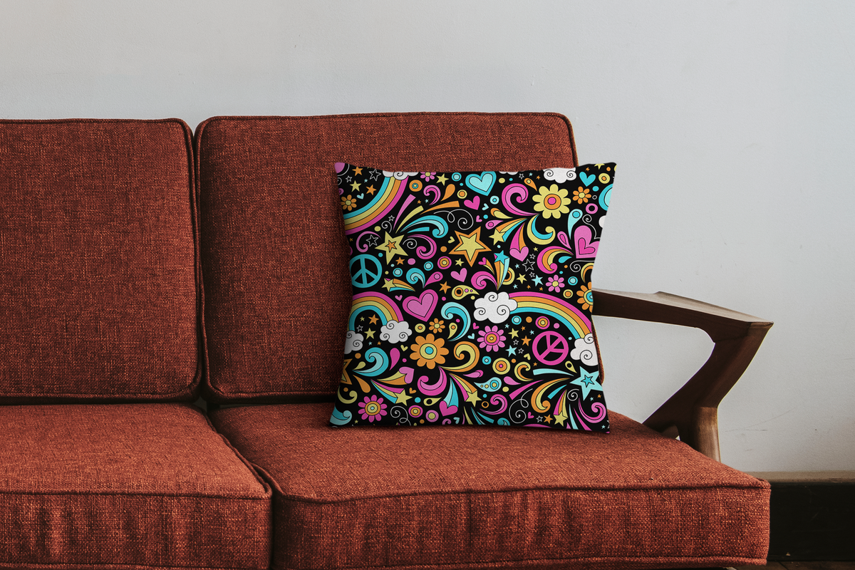 Mid Century 60er Kissenbezug Regenbogen