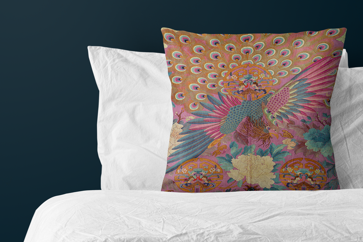 Cushion Cover Vintage Chinese Kimono Design, Velvet and Cotton