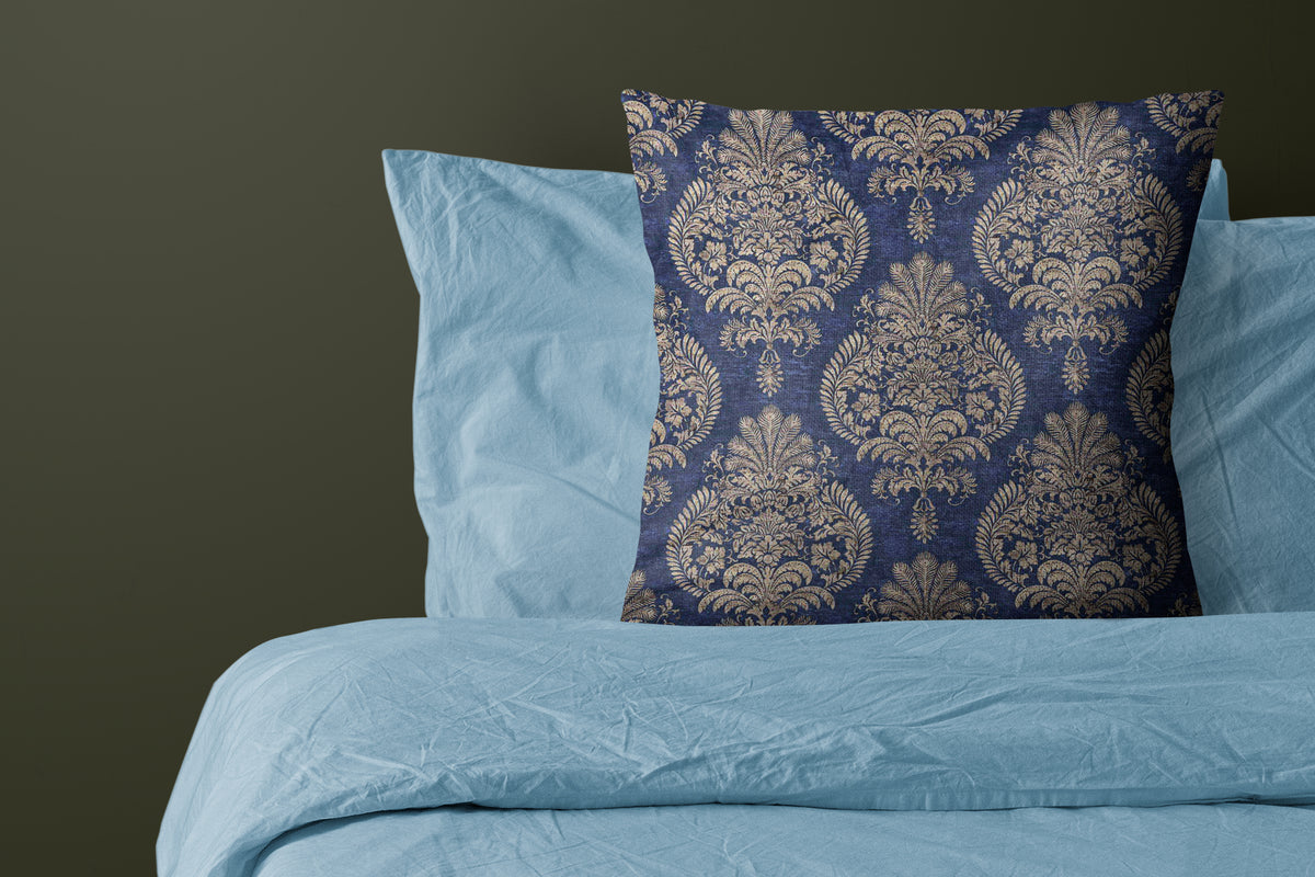 Kissenbezüge - Samt oder Baumwolle Blau Damast