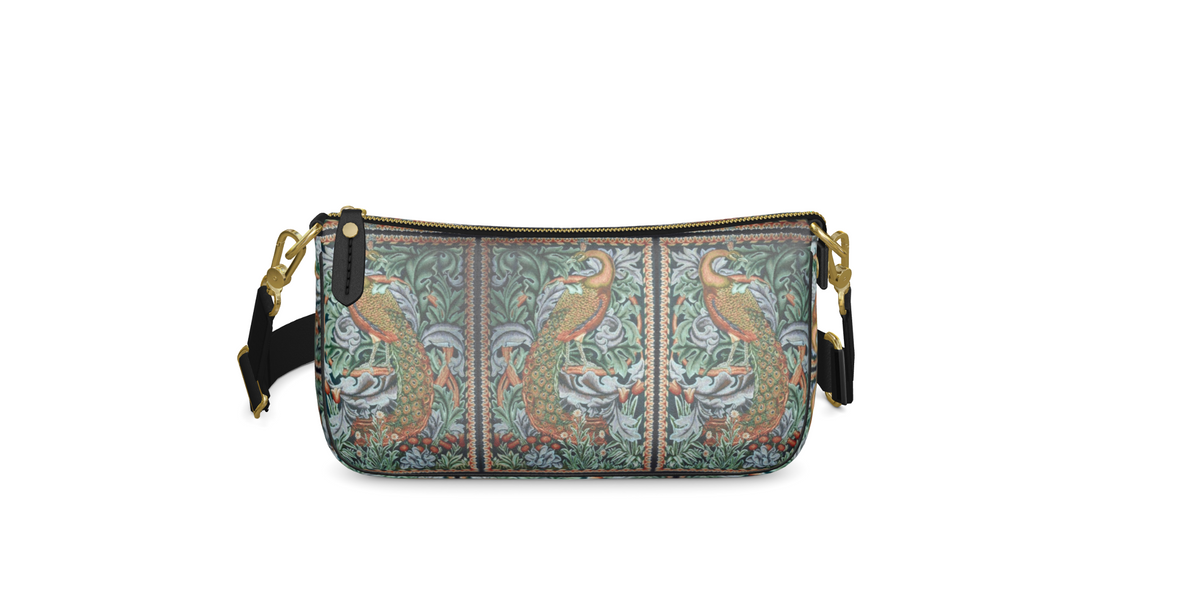 Sling bag, Art Nouveau Nappa Leather Handbag, William Morris Print leather zip top handbag, Art Nouveau Bag