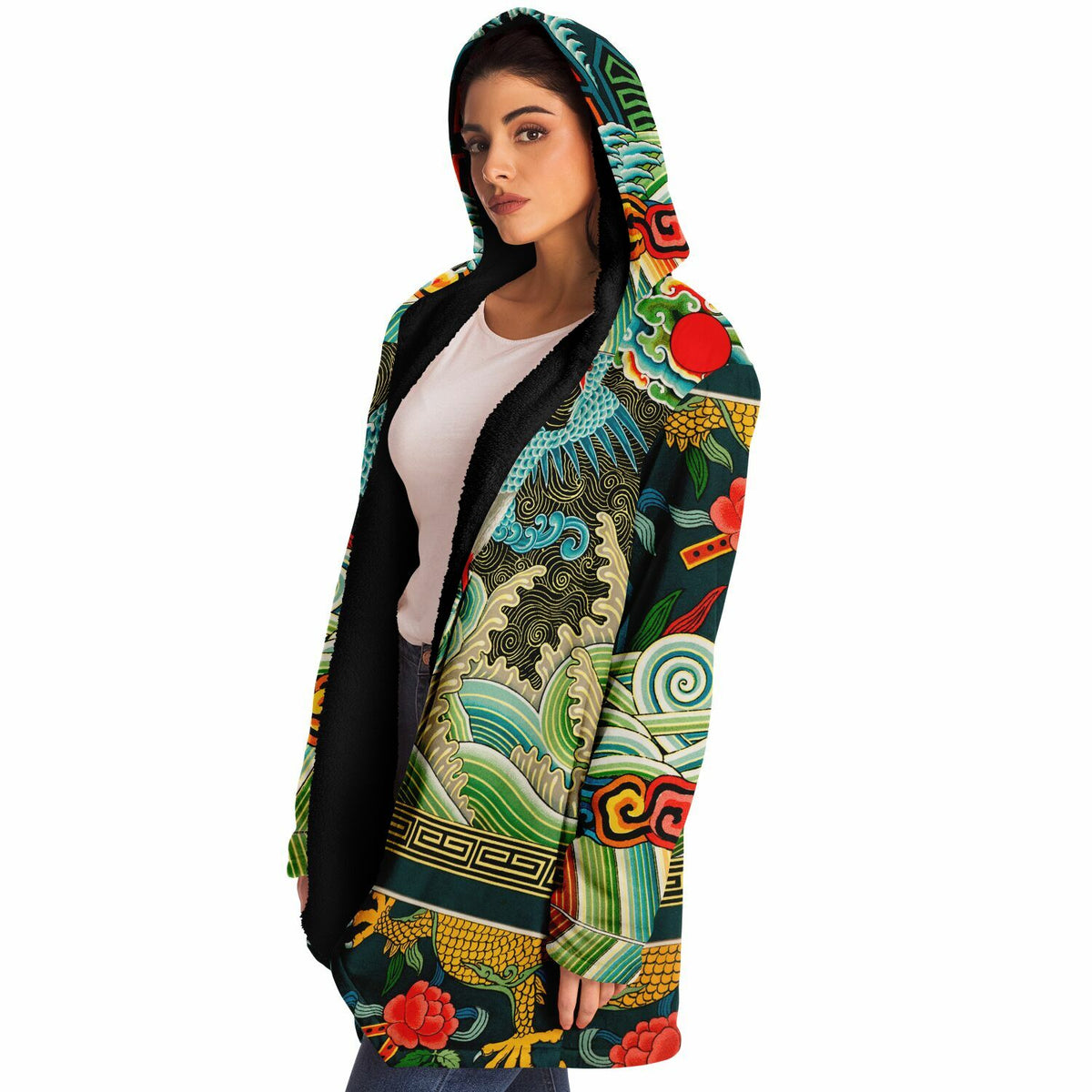 Art Nouveau Chinese Microfleece Hooded Cloak (Museum Collection)