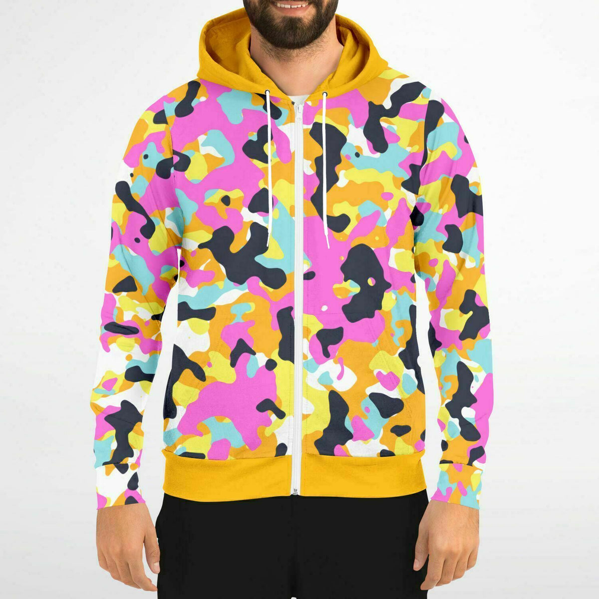 Y2K Camo Athletic Zip-Up Hoodie - AOP