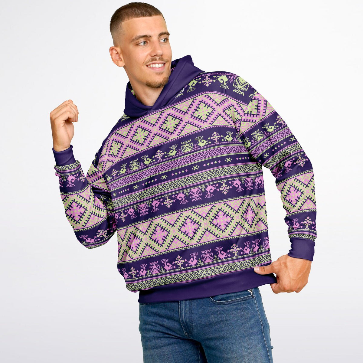 Nordic Print Heavyweight Hoodie - Purple