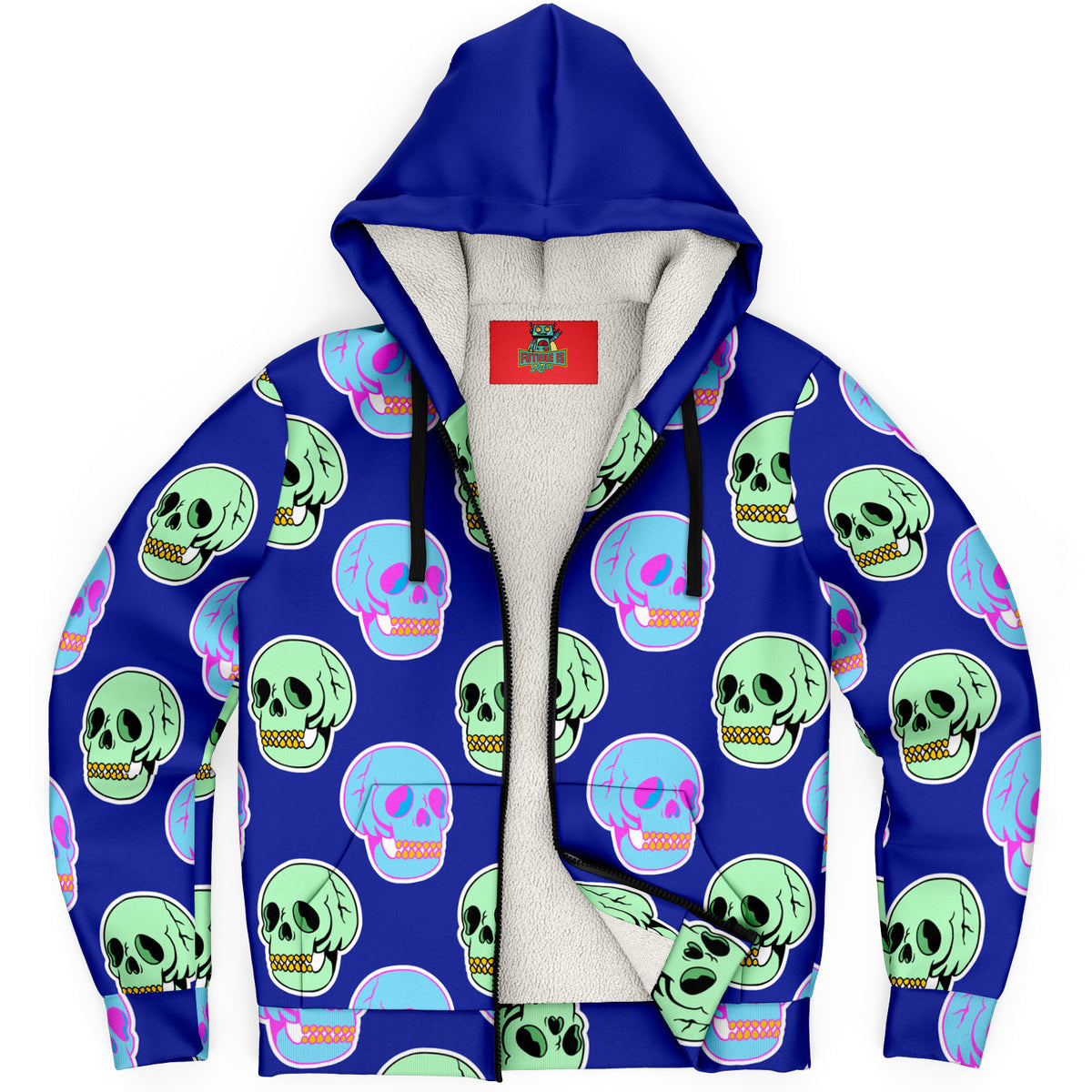 Microfleece Zip Hoodie Y2K Retro Skull