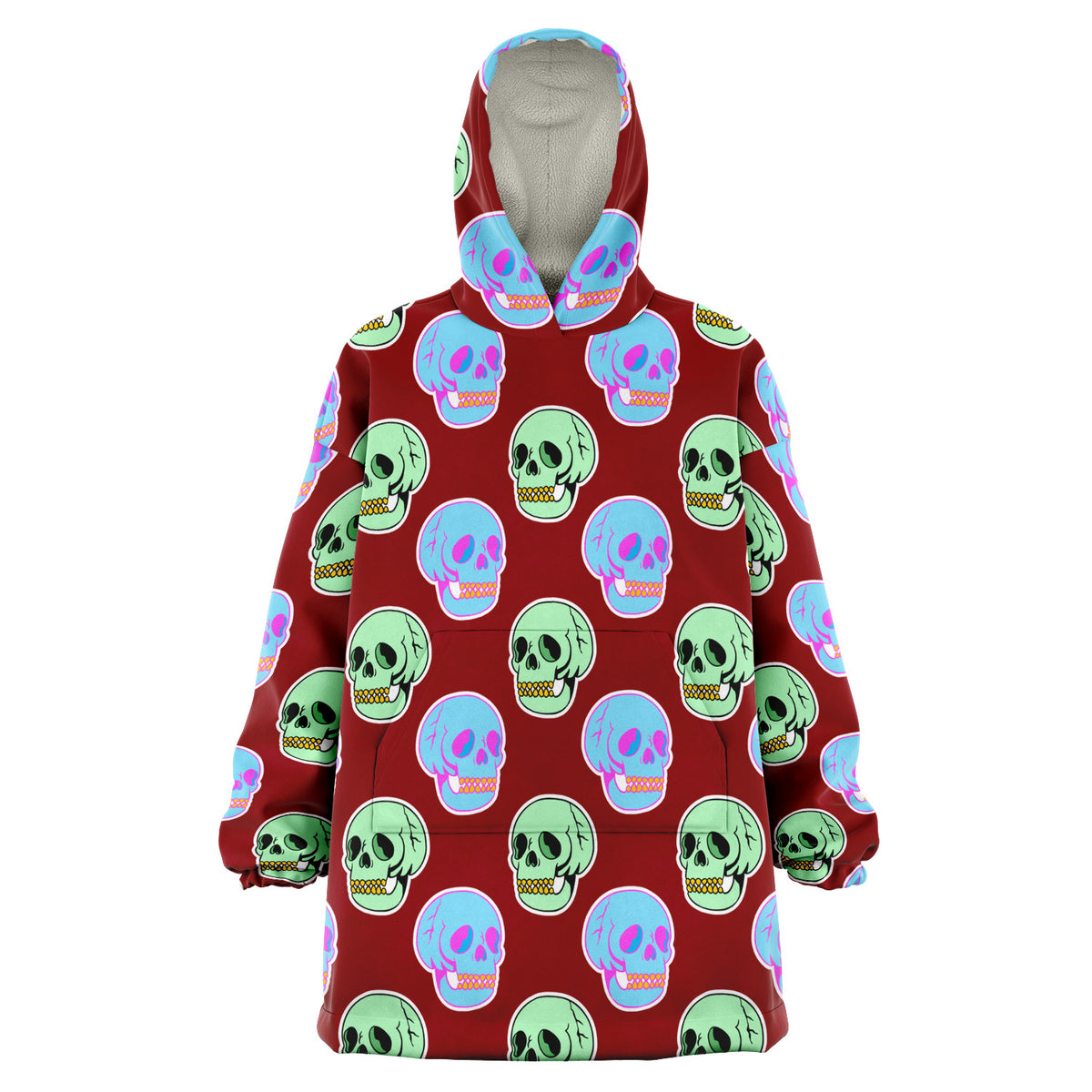 Kuscheliger Kapuzenpullover aus Mikrofleece mit Retro-Totenkopf-Print 