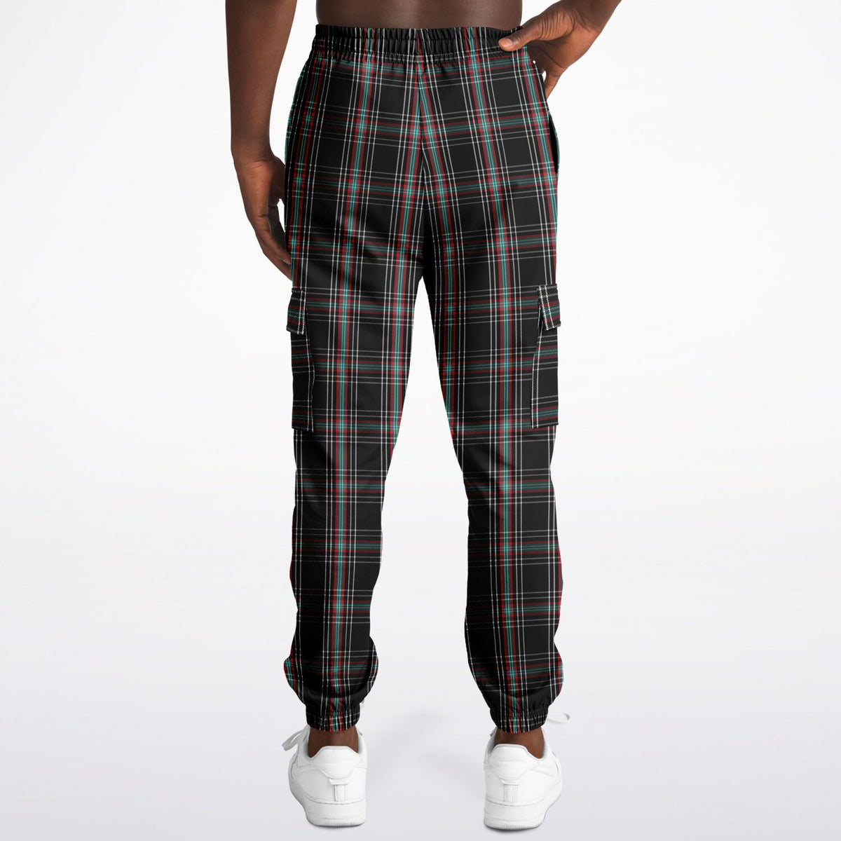 Black Plaid Athletic Cargo Sweatpants - AOP