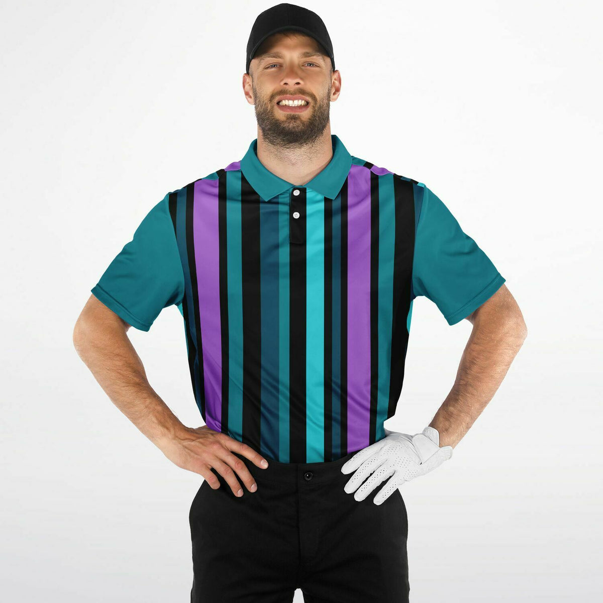 Retro Pinstripe Performance Golf Polo, Purple Pinstripe, Stylish Golf Polo