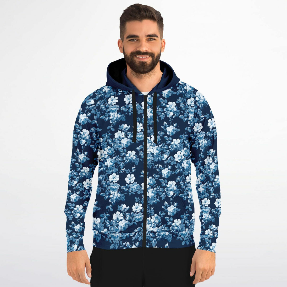 Blue Floral Zip Hoodie