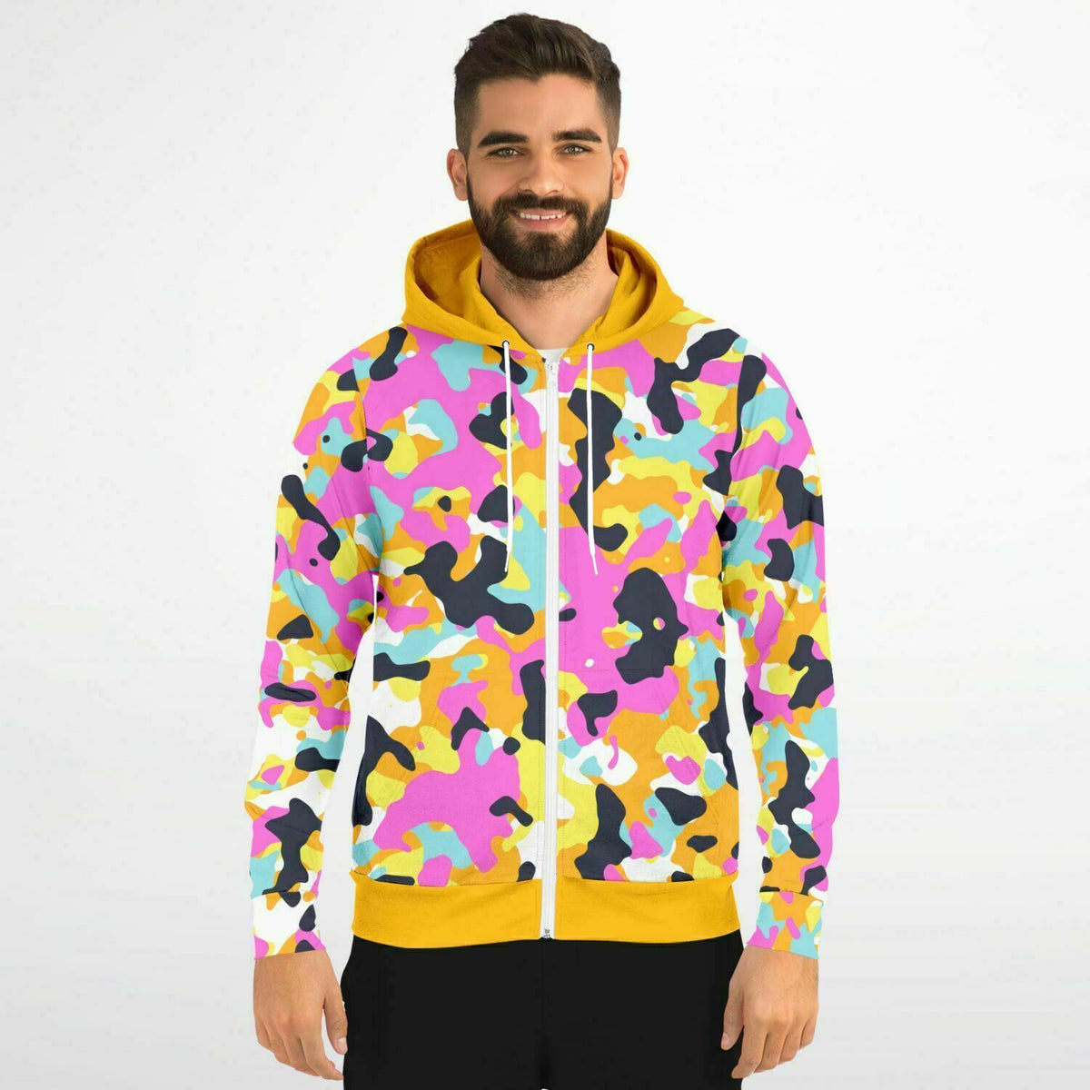 Y2K Camo Athletic Zip-Up Hoodie - AOP