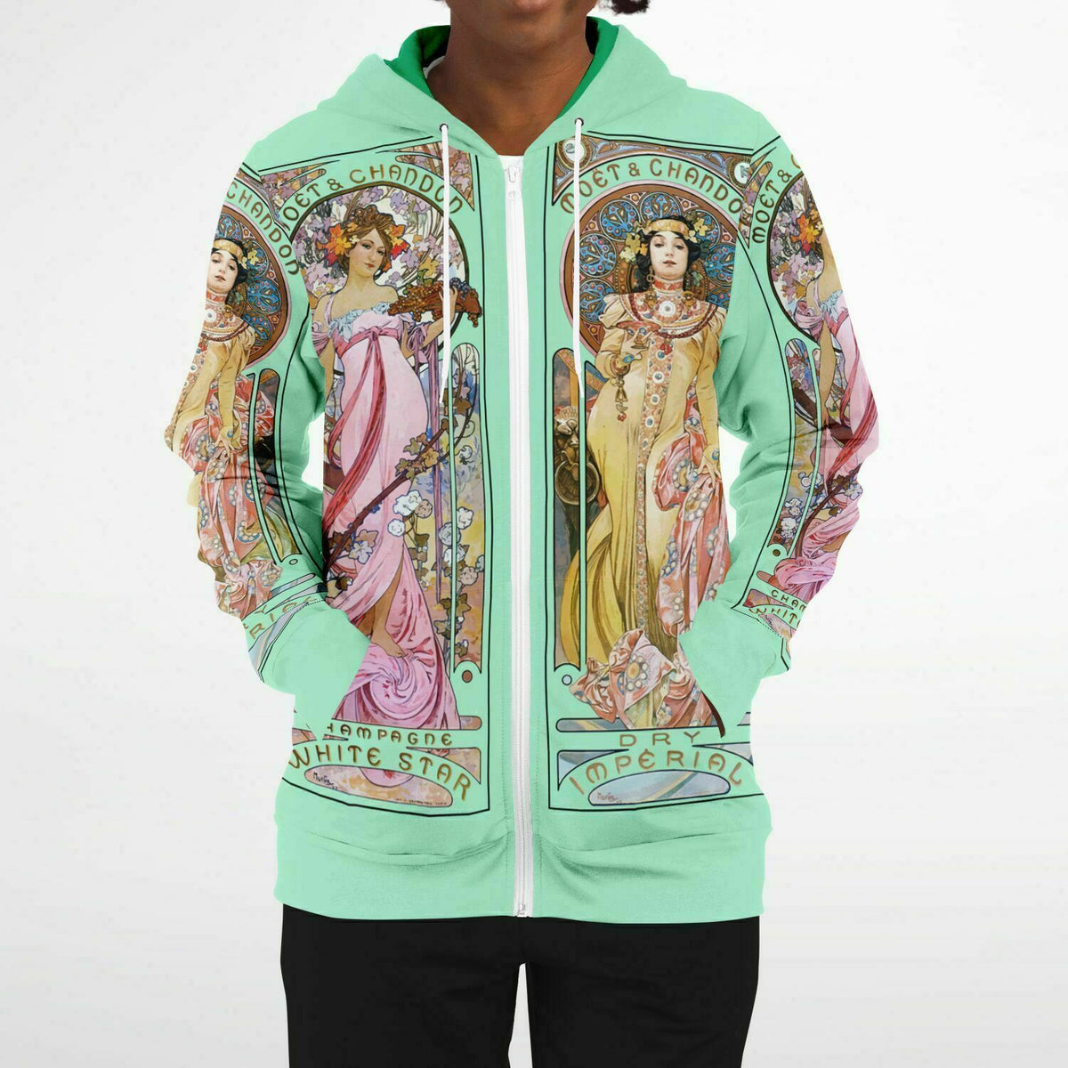 Lightweight Summer Zip Hoodie Art Nouveau Alphonse Mucha Print
