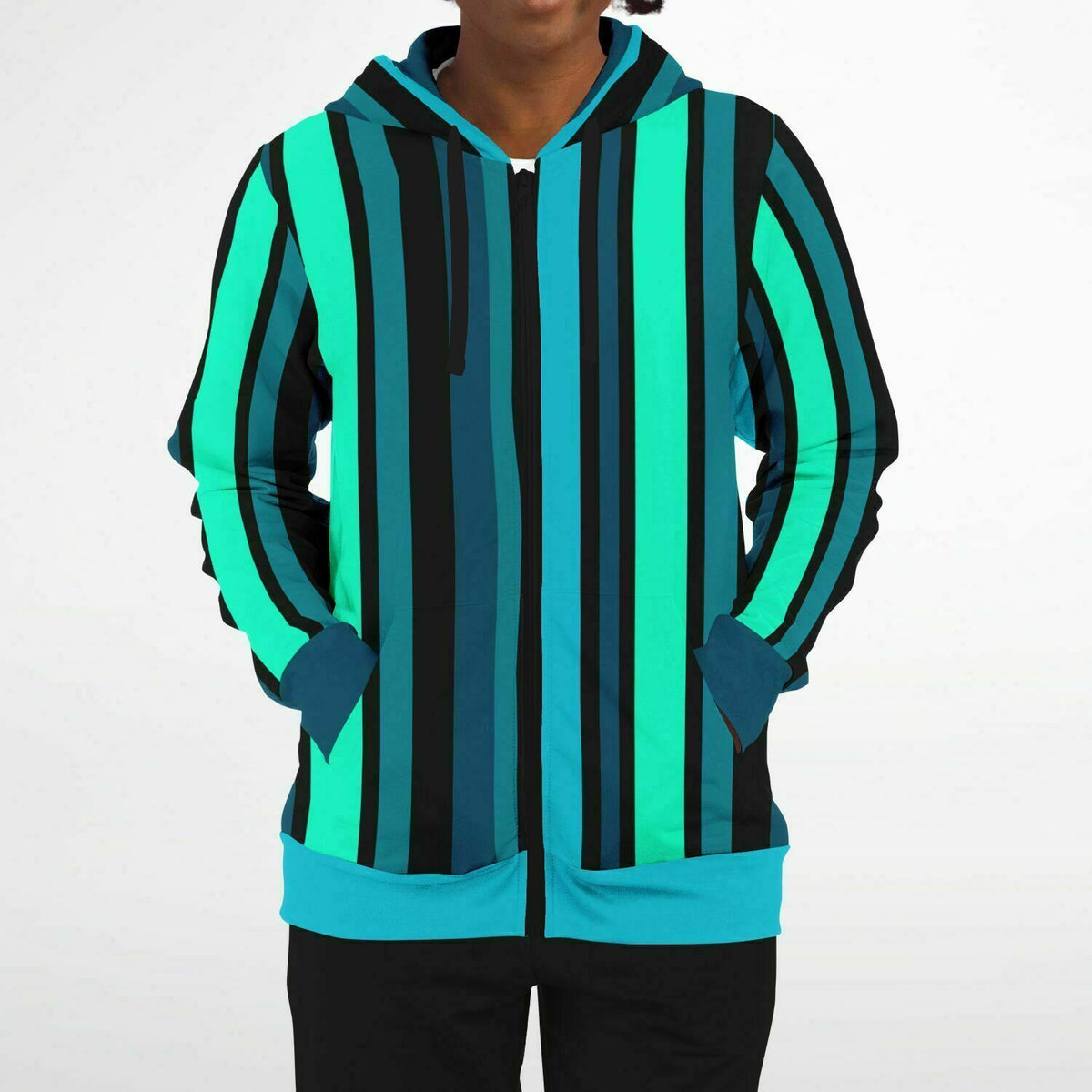 Blue Stripe Zip-Up Hoodie - AOP