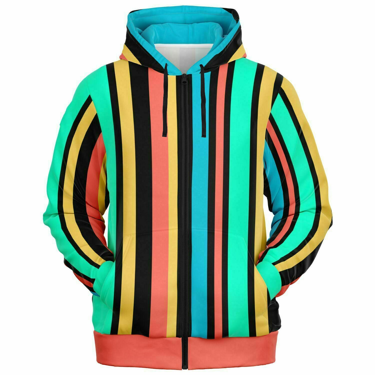 Striped Zip-Up Hoodie - AOP