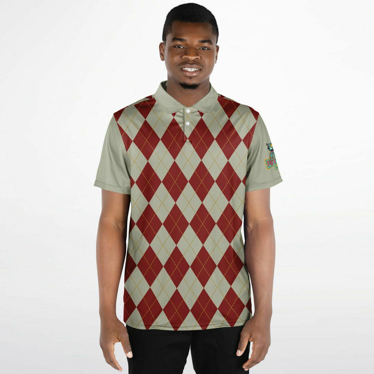 Performance Golf Polo with Sweat Wicking, Smoke and Burgundy Argyle
