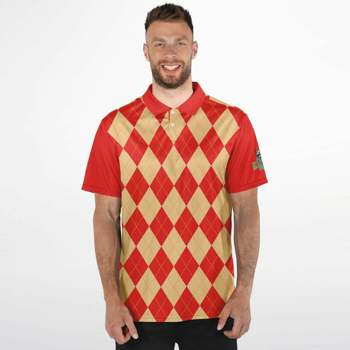 Performance Golf Polo in Sweat Wicking Ruby Argyle