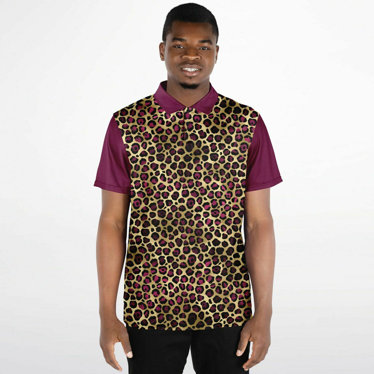 Ruby Leopard Printed Performance Golf Polo: Elegance Meets Functionality on the Fairway