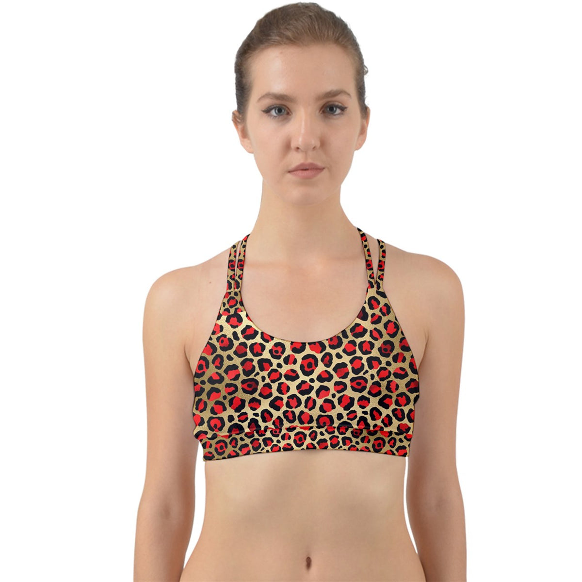Red leopard Back Web Sports Bra