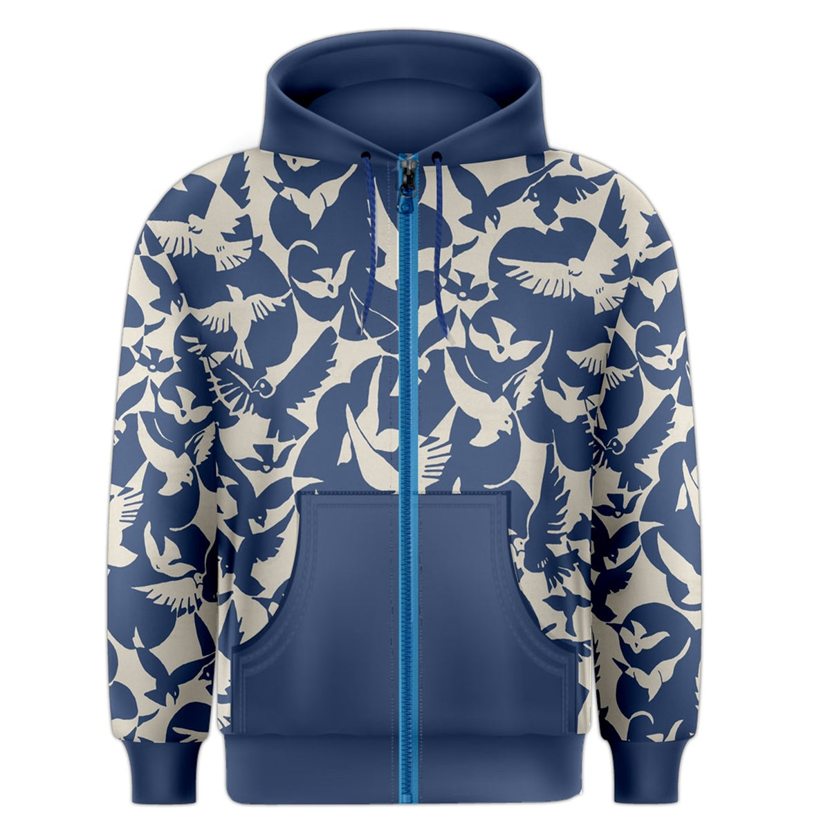 Pigeon Zip Hoodie with Japanese Art Print