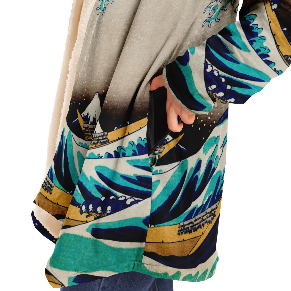 Microfleece Cloak featuring The Great Wave Off Of Kanagawa Ukiyo-e Art