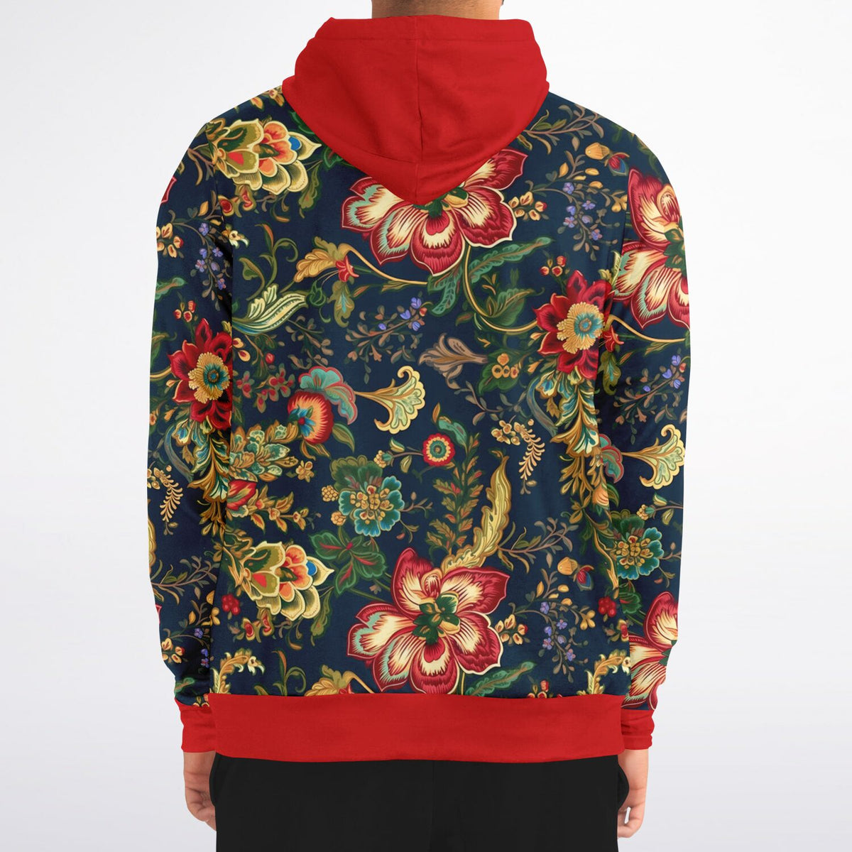 Chinoiserie Floral Zip-Up Art Nouveau Hoodie - Premium Blend, High-Def Print, Soft &amp; Durable