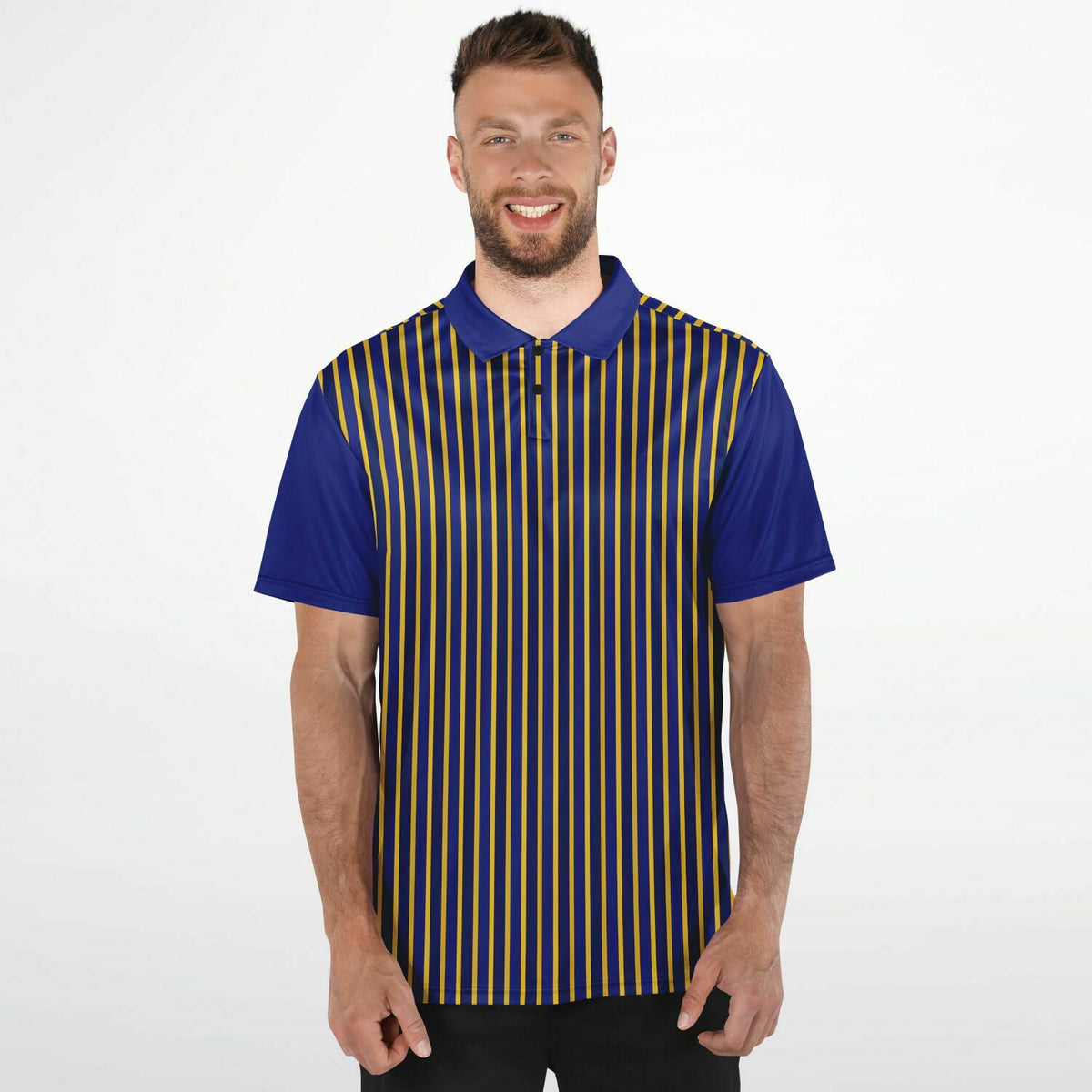 Performance Golf Polo, Gold and Navy Stripe, Sports Sweat Wicking Polo