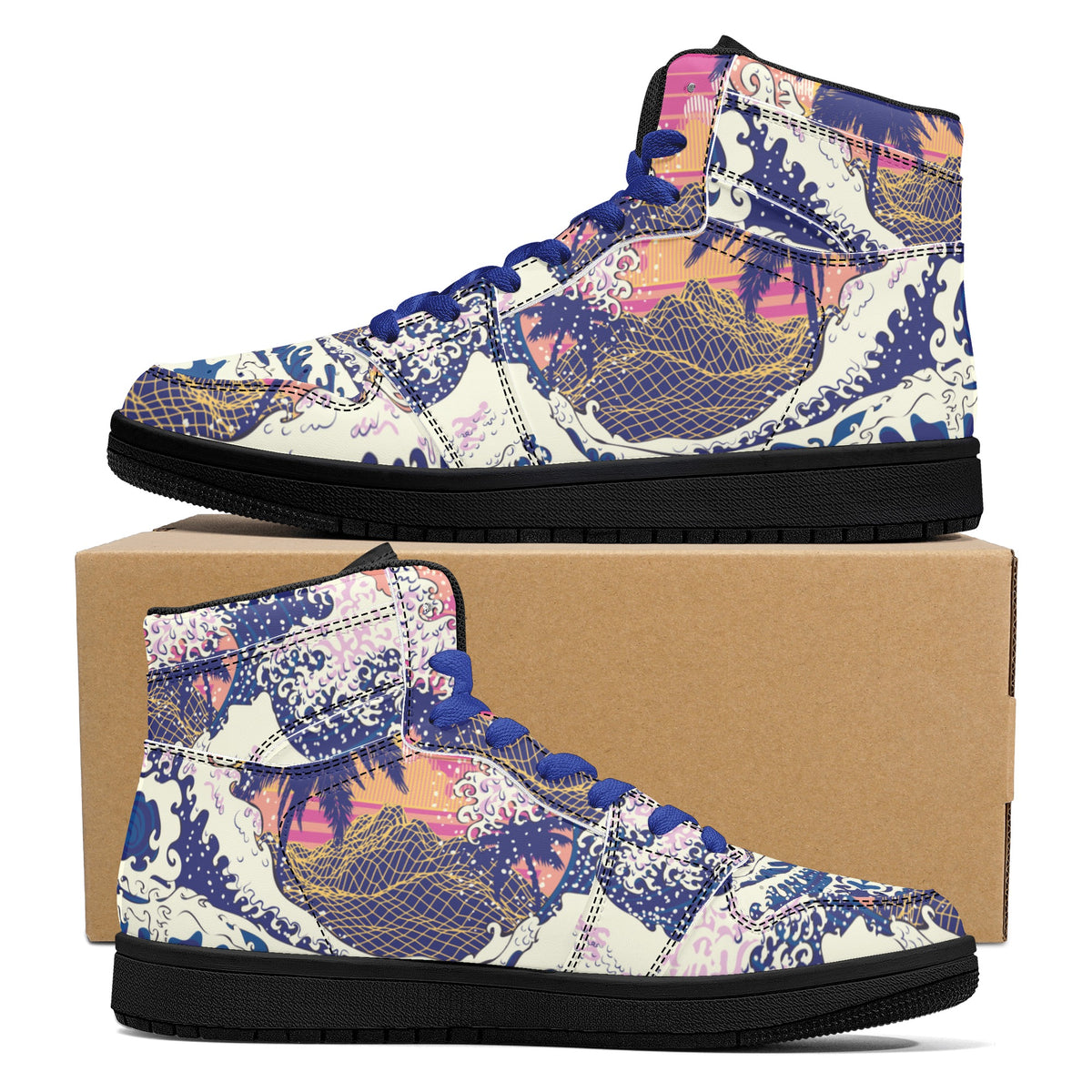 Vegan Leather Hi Tops Retro Vapourwave off of Kanagawa