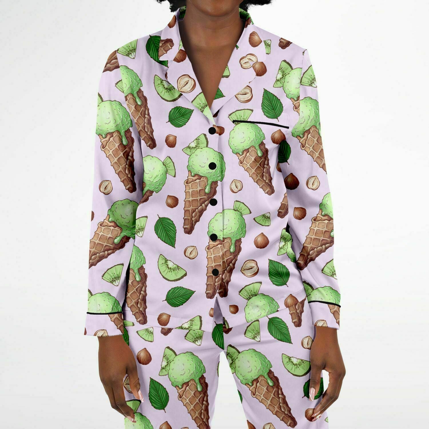 Satin-Pyjama für Damen - Kiwi-Eiscreme 