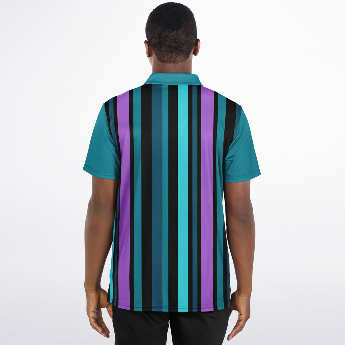 Retro Pinstripe Performance Golf Polo, Purple Pinstripe, Stylish Golf Polo